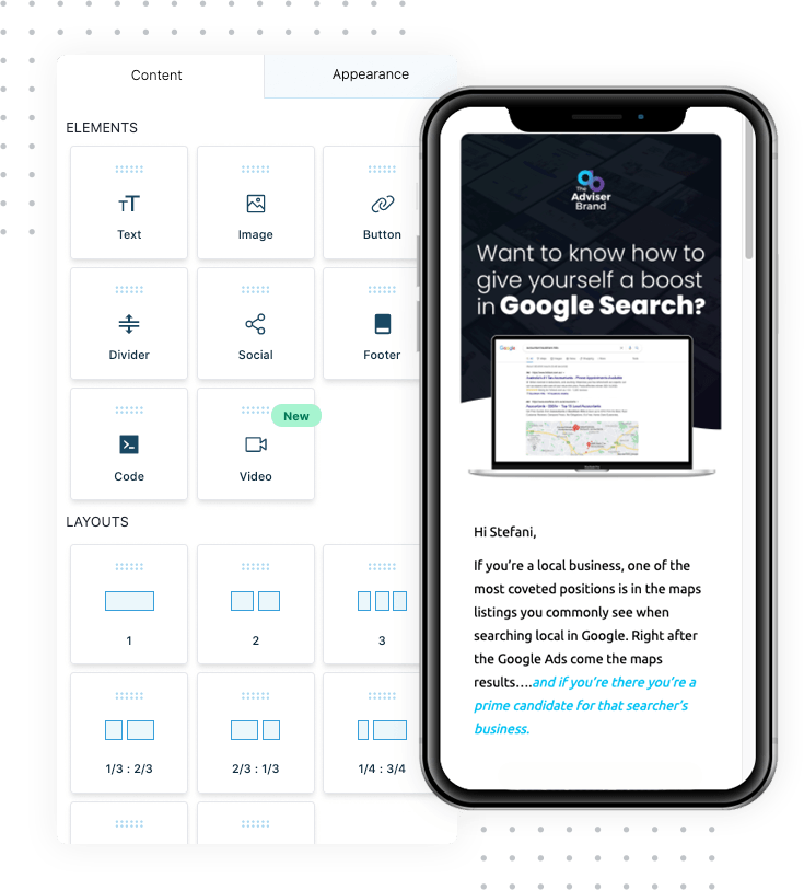 Drag and drop email builder